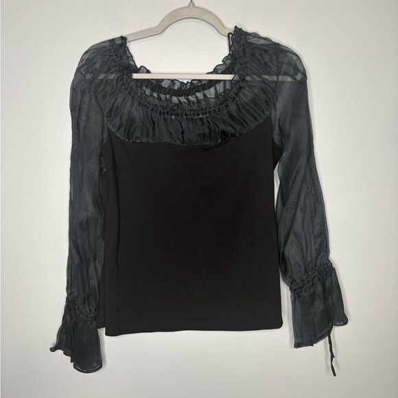 Anne Fontaine Sheer yoke and sleeves with Flare Sleeves Top - Picture 2 of 4